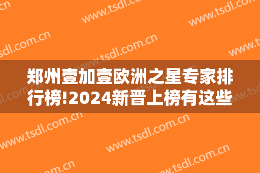 郑州壹加壹欧洲之星专家排行榜!2024新晋上榜有这些