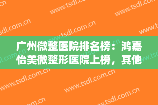 广州微整医院排名榜：鸿嘉怡美微整形医院上榜，其他医院都是哪些？(广东十大微整医院)