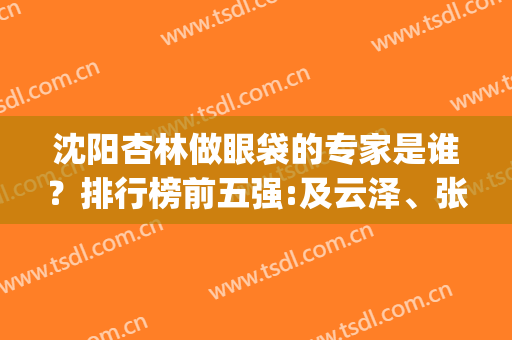 沈阳杏林做眼袋的专家是谁？排行榜前五强:及云泽、张莹莹,价格盘点(沈阳杏林做眼袋多少钱)