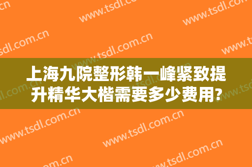上海九院整形韩一峰紧致提升精华大楷需要多少费用?有哪些优势?